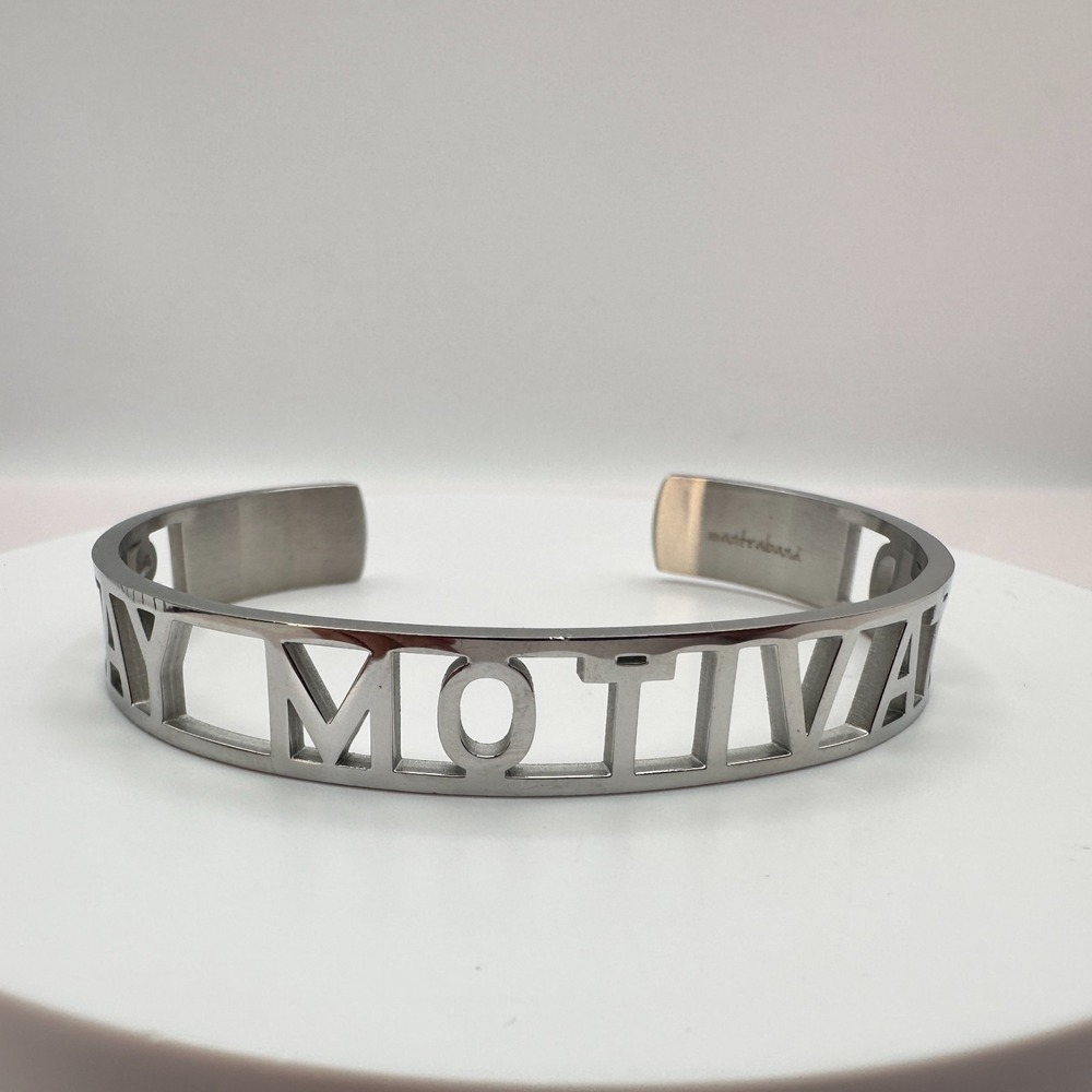 Vintage 90s Mantraband Stay Motivated Silver-Tone Cuff Bracelet Jewelry
